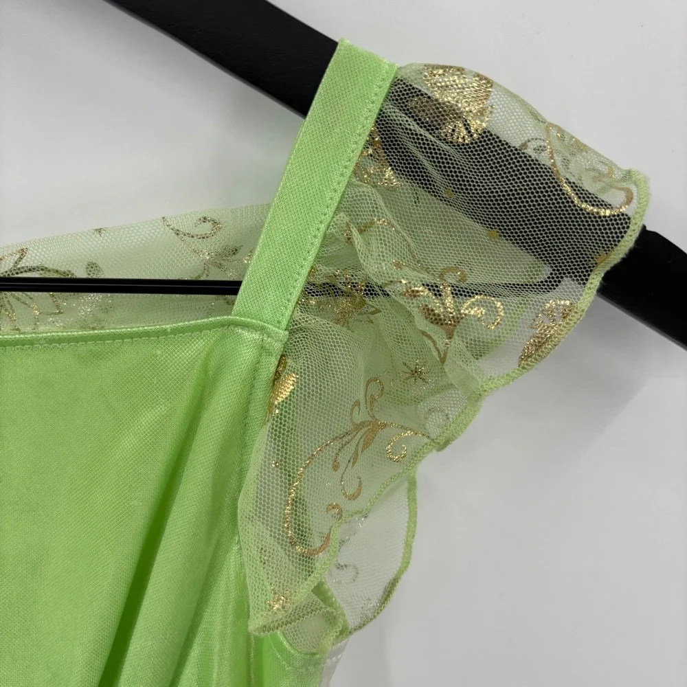 Disney Tiana Nightgown Kids Size 6 Green Yellow Princess Frog Glitter Sleepwear